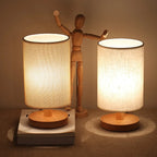 AuroraWood – Natural Dimmable Bedside Lamp with Wooden Base & Fabric Shade