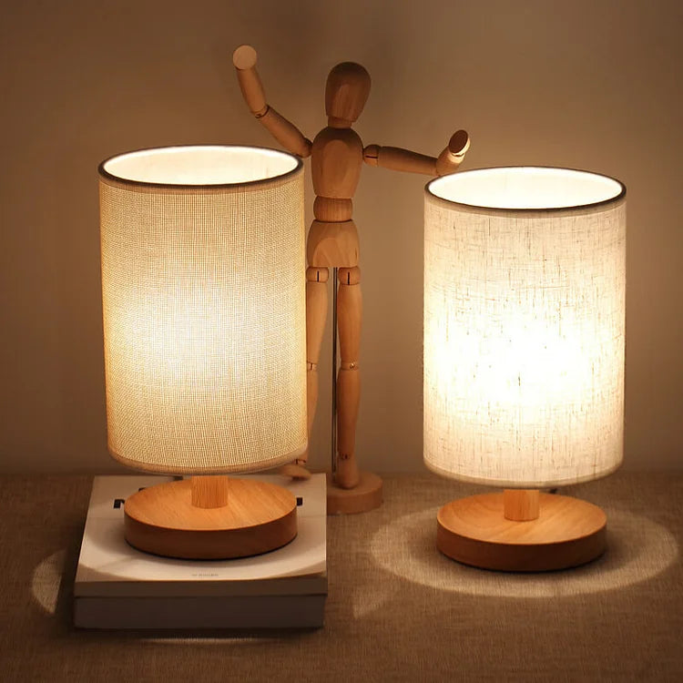 AuroraWood – Natural Dimmable Bedside Lamp with Wooden Base & Fabric Shade