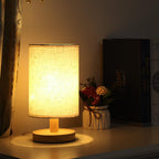 AuroraWood – Natural Dimmable Bedside Lamp with Wooden Base & Fabric Shade