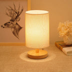 AuroraWood – Natural Dimmable Bedside Lamp with Wooden Base & Fabric Shade