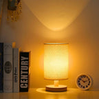 AuroraWood – Natural Dimmable Bedside Lamp with Wooden Base & Fabric Shade