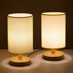 AuroraWood – Natural Dimmable Bedside Lamp with Wooden Base & Fabric Shade