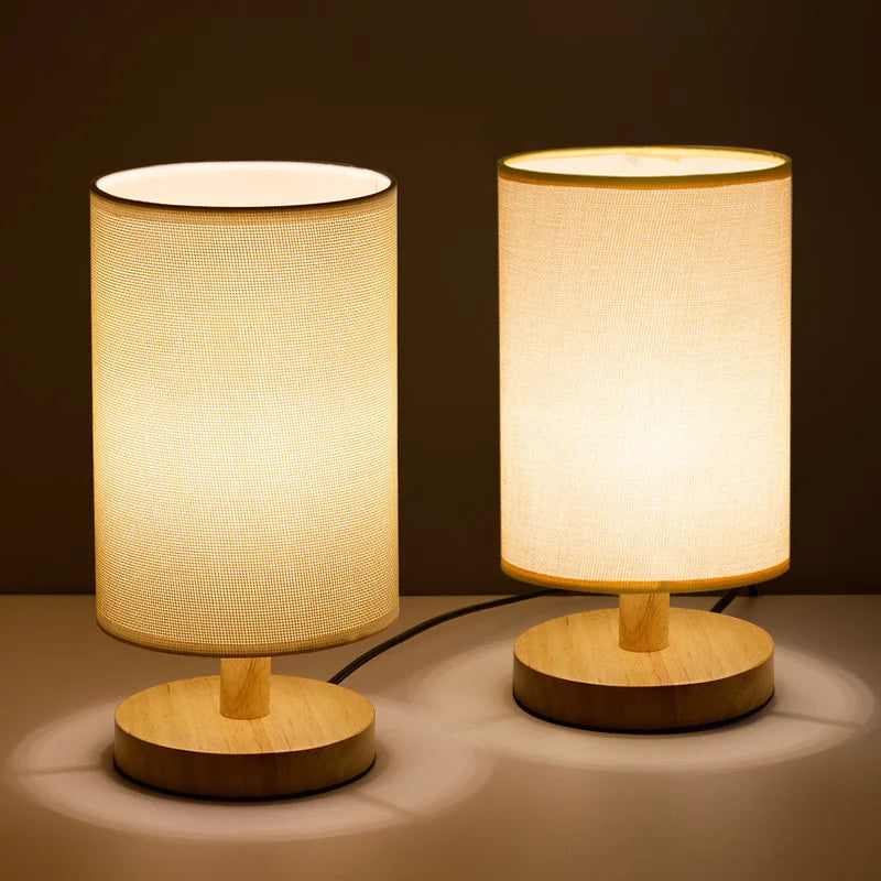 AuroraWood – Natural Dimmable Bedside Lamp with Wooden Base & Fabric Shade