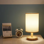 AuroraWood – Natural Dimmable Bedside Lamp with Wooden Base & Fabric Shade